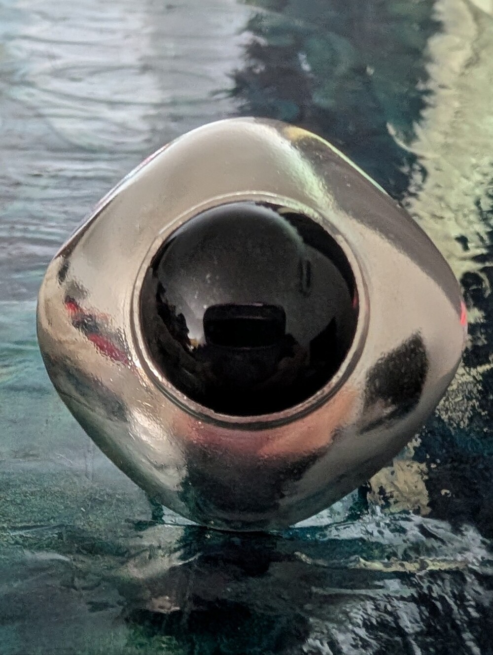 Large Statement Ring Onyx Sterling Repurposed Upcycled Vintage Adjustable Size